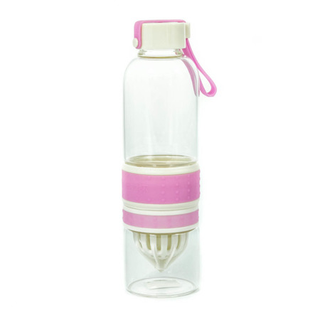 Butelka szklana 600 ml z wyciskaczem różowa